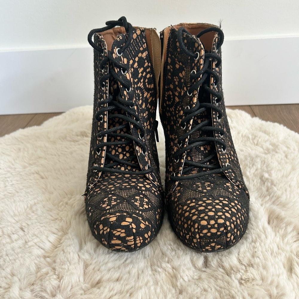 Charlotte Russe Black and Tan Lace Up Boots